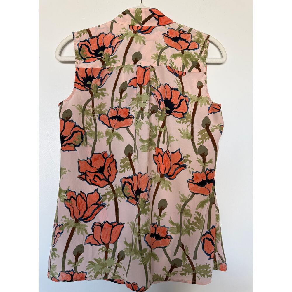 Tory Burch 4 Pink Poppy Floral 100% Silk Sleeveless Tie Neck Bow Blouse Top ITEM - Picture 5 of 7